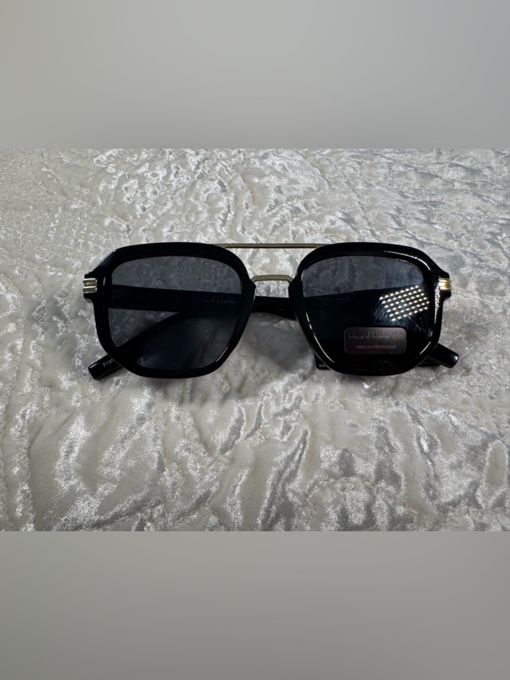 NWT Original HOUSE OF HARLOW Double Bridge Aviator Sunglasses Black Acetate